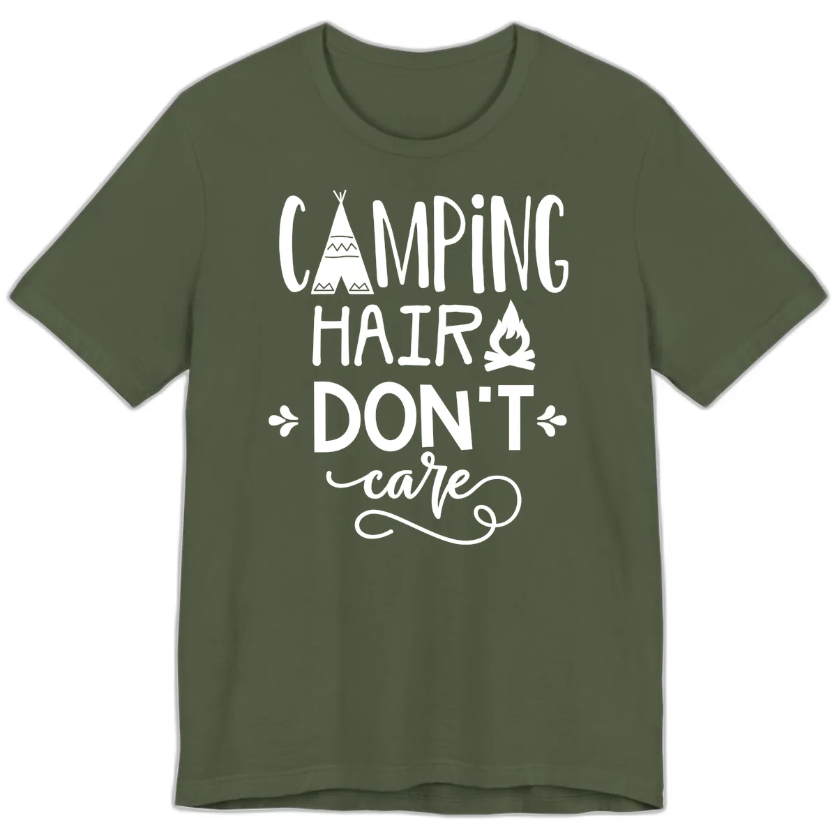 Camping Hair Don't Care Premium T-Shirt in Military Green