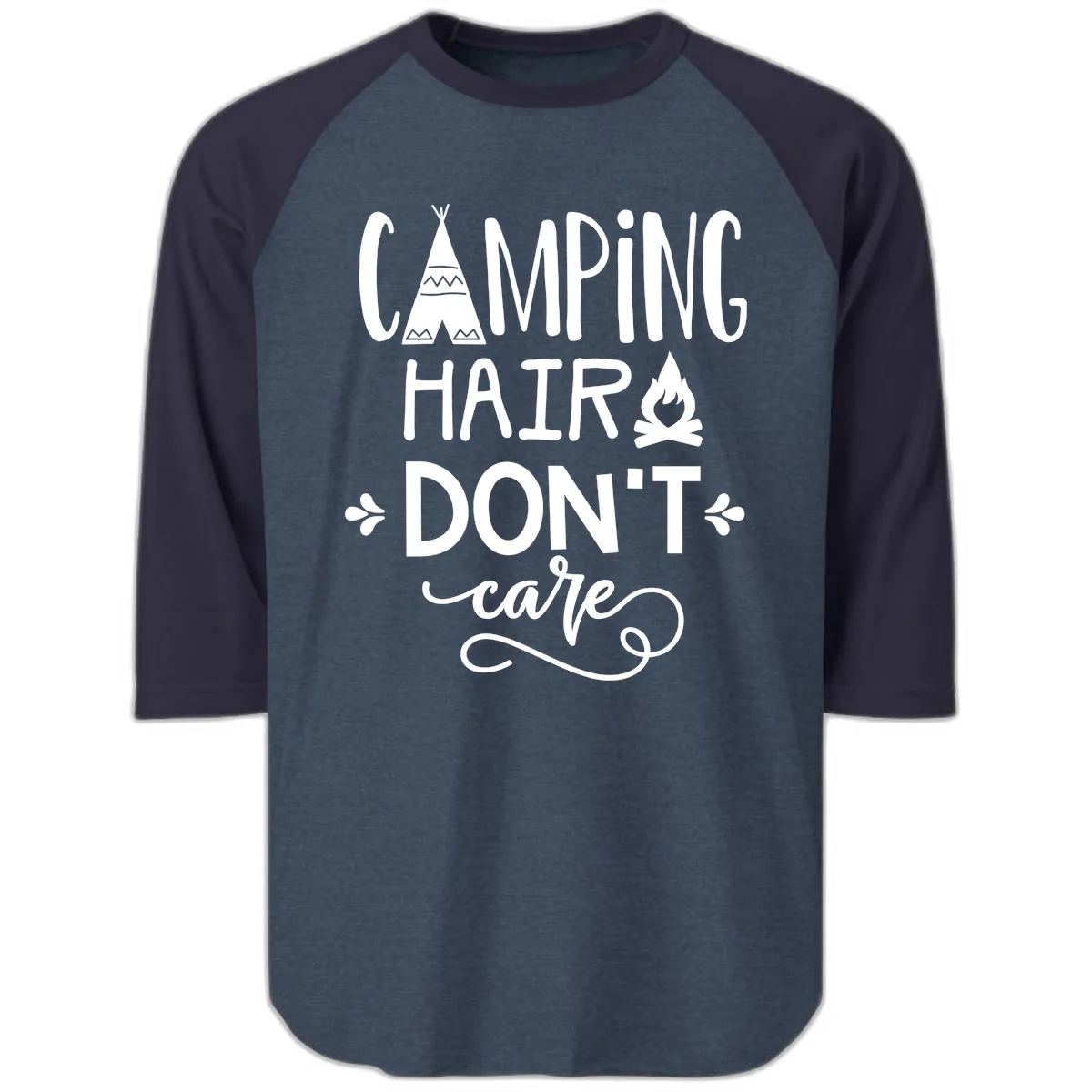 Camping Hair Don't Care Raglan 3/4 in Heather Denim Navy