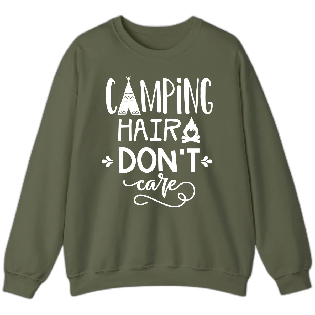 Camping Hair Don't Care Sweatshirt in Military Green