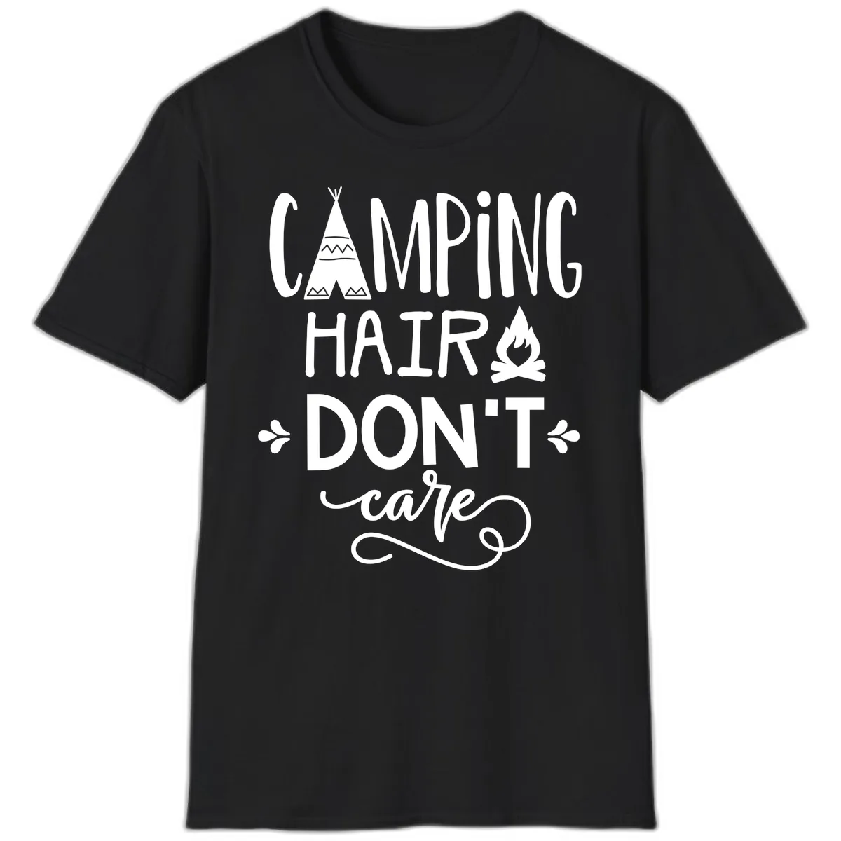 Camping Hair Don't Care T-Shirt in Black