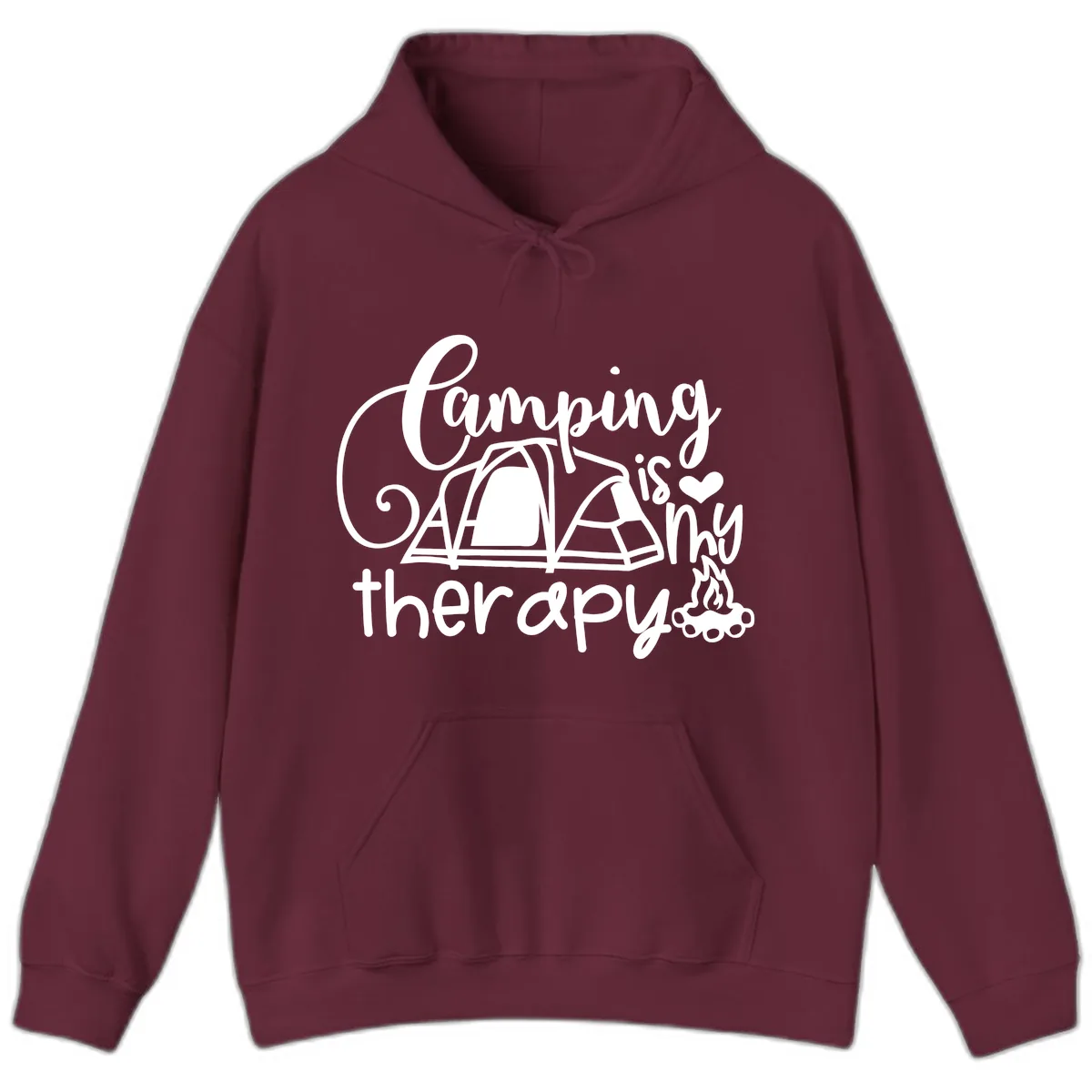 Camping Is Therapy Tent Campfire Hoodie in Maroon