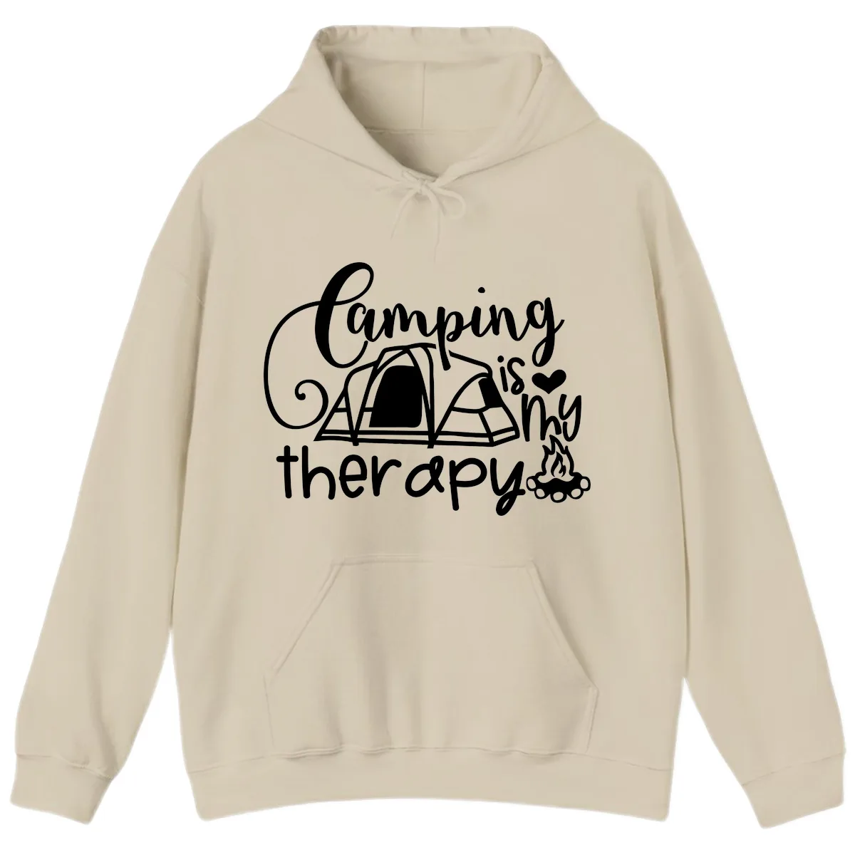 Camping Is Therapy Tent Campfire Hoodie in Sand
