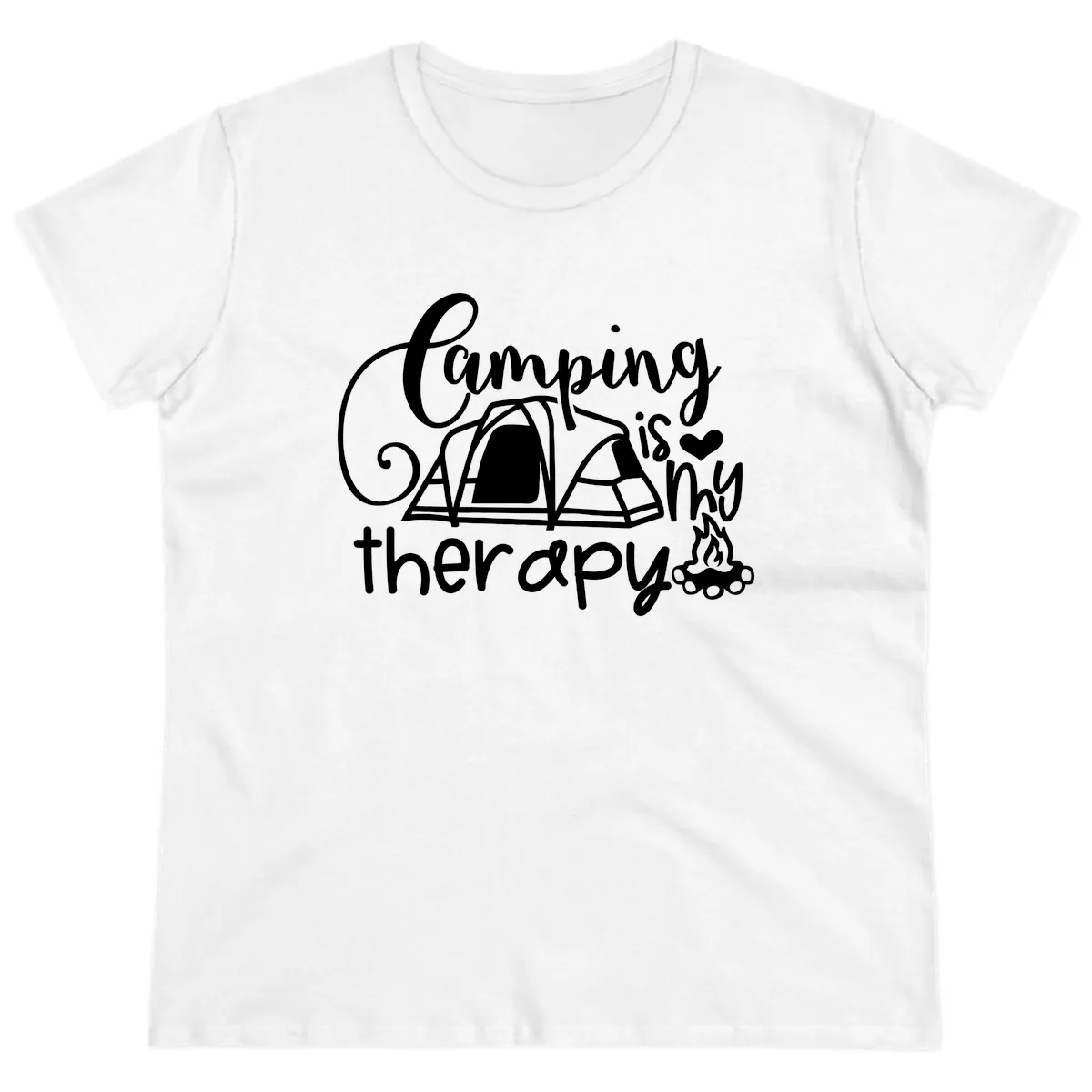 Camping Is Therapy Tent Campfire Ladies Tee in White