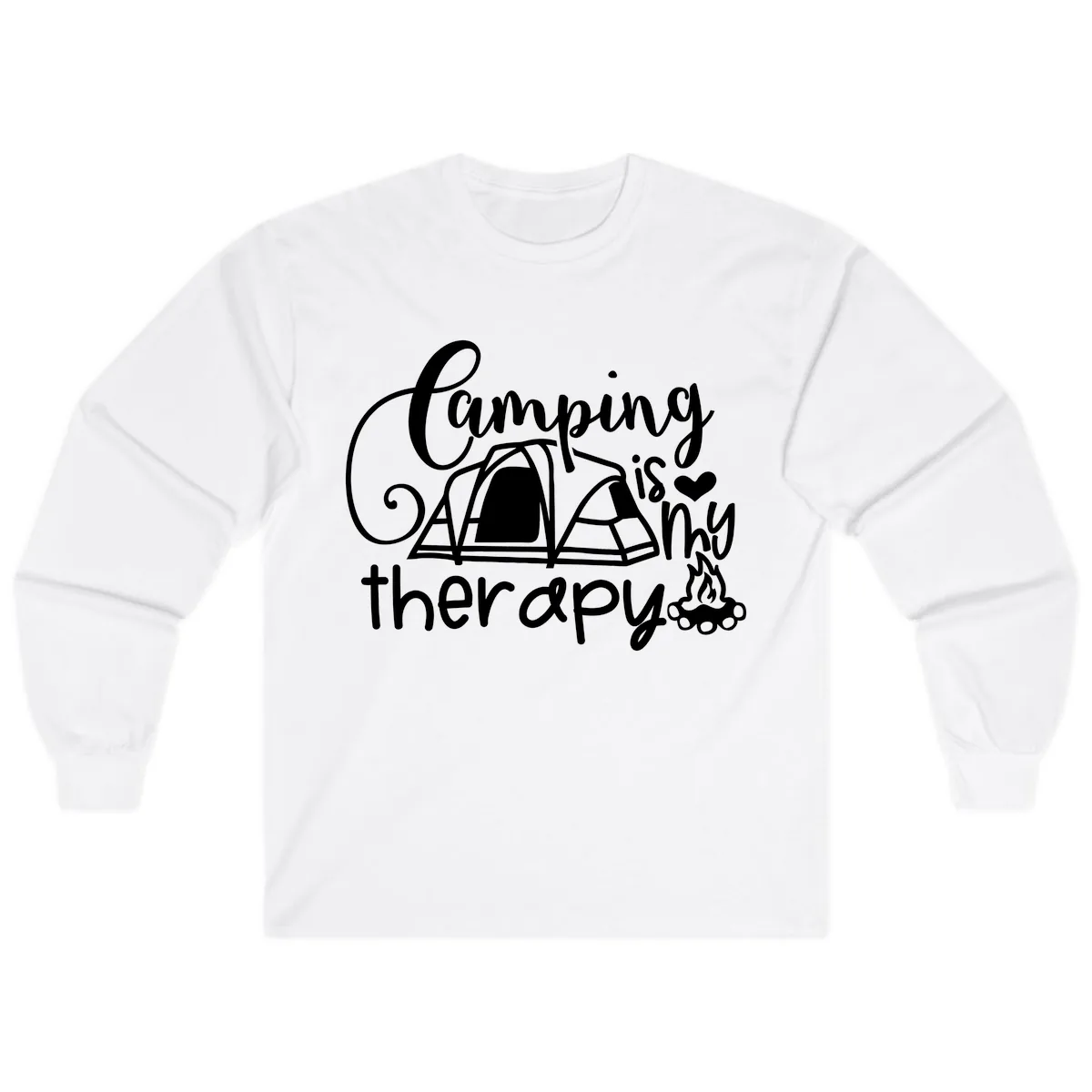 Camping Is Therapy Tent Campfire Long Sleeve in White