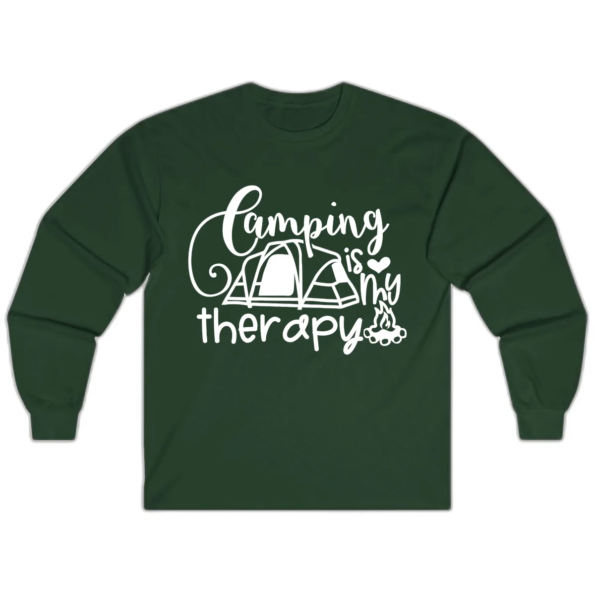 Camping Is Therapy Tent Campfire Long Sleeve in Forest Green