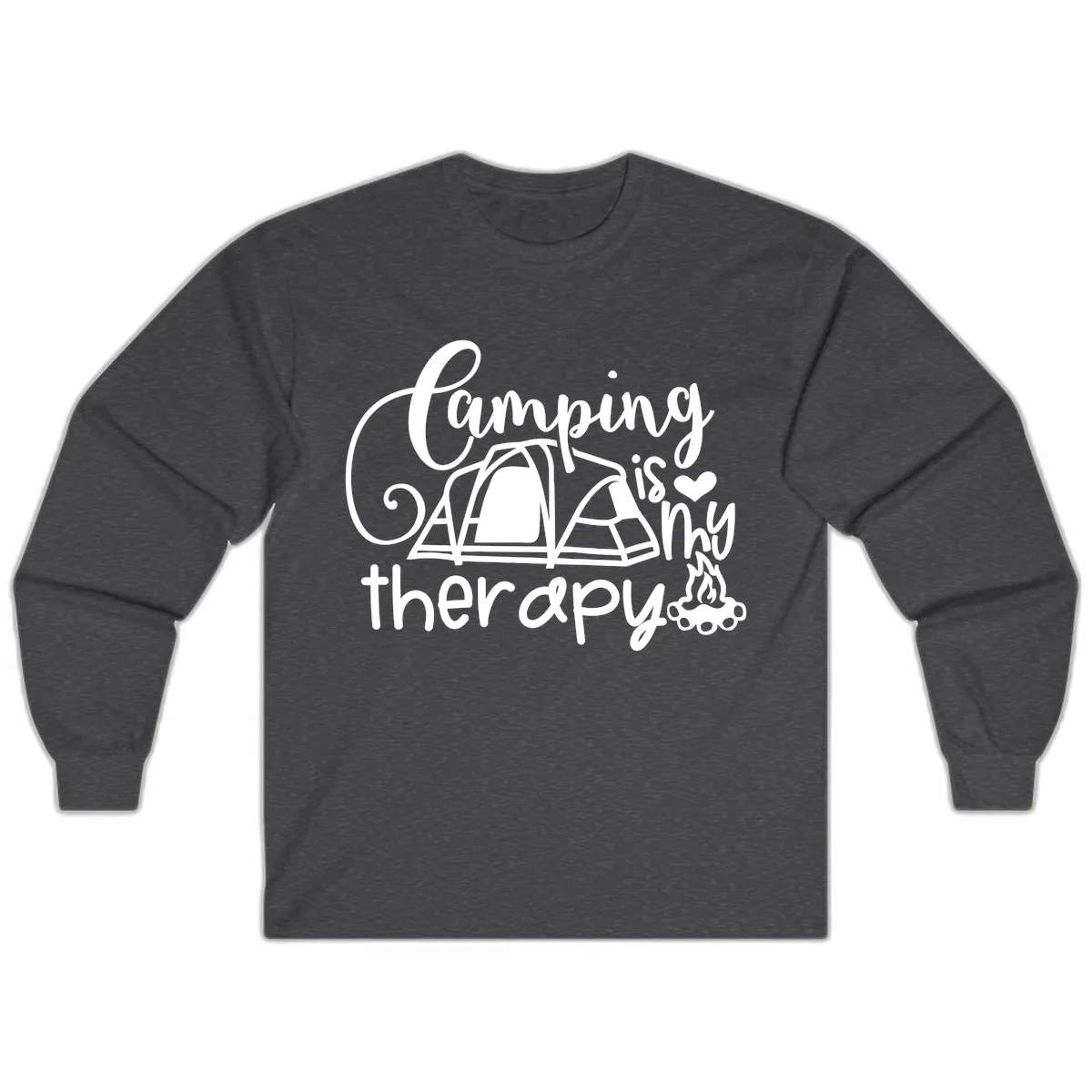 Camping Is Therapy Tent Campfire Long Sleeve in Dark Heather