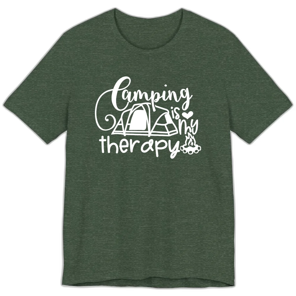 Camping Is Therapy Tent Campfire Premium T-Shirt in Heather Forest