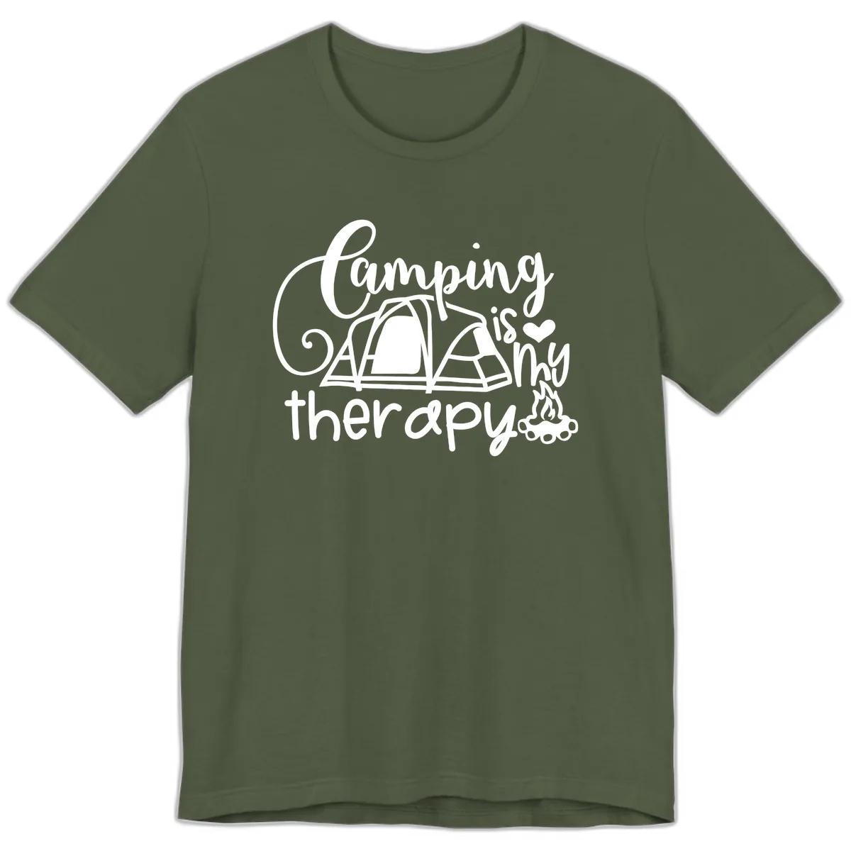 Camping Is Therapy Tent Campfire Premium T-Shirt in Military Green