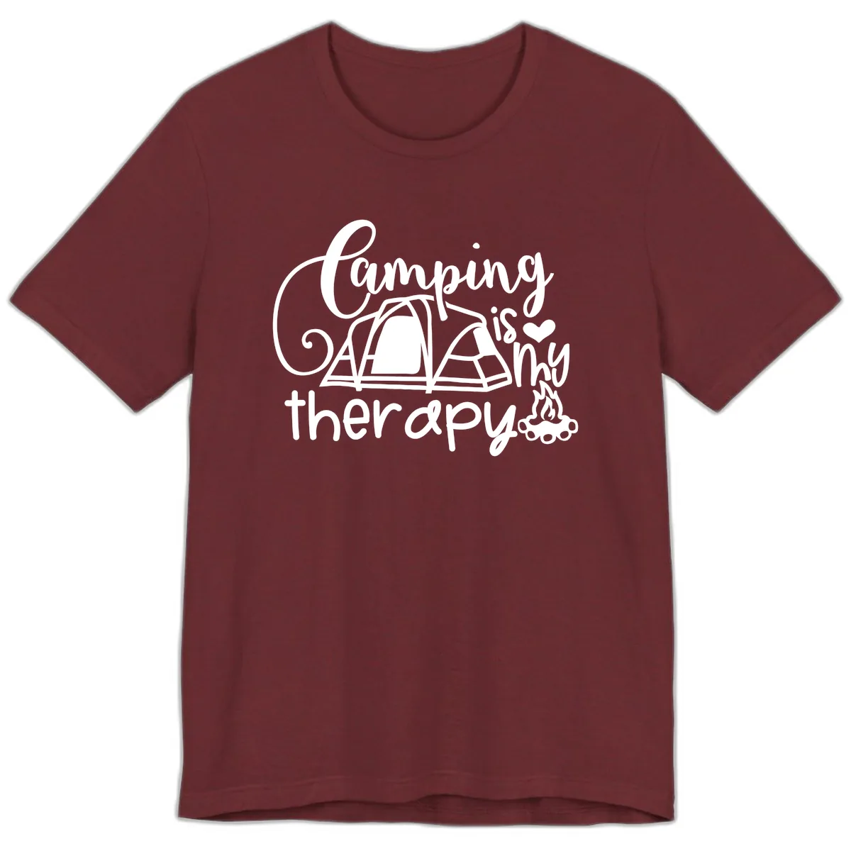 Camping Is Therapy Tent Campfire Premium T-Shirt in Heather Cardinal