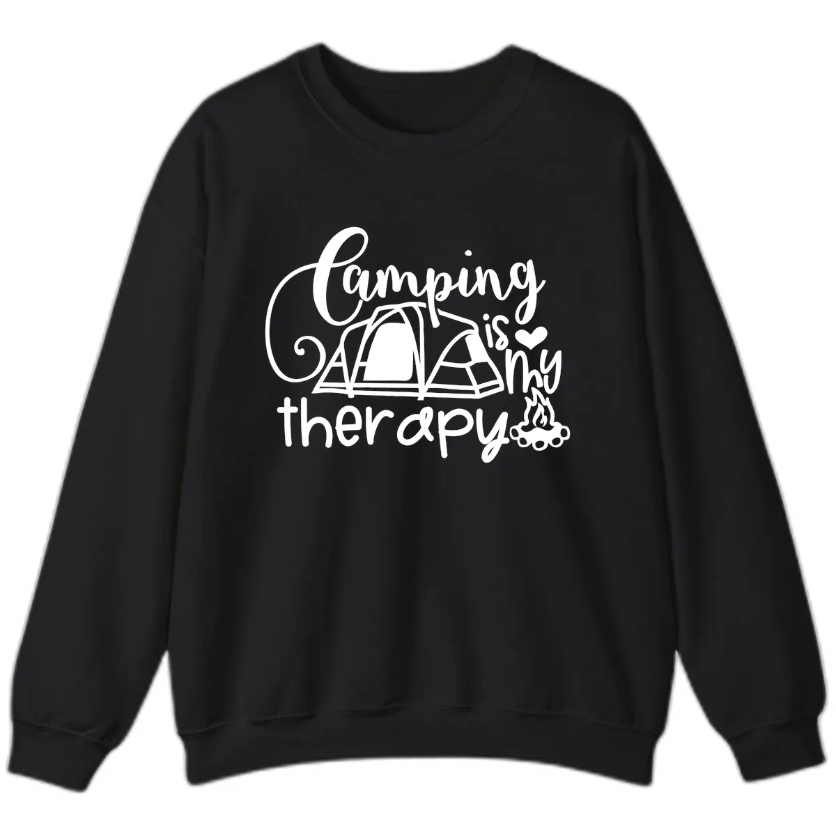 Camping Is Therapy Tent Campfire Sweatshirt in Black
