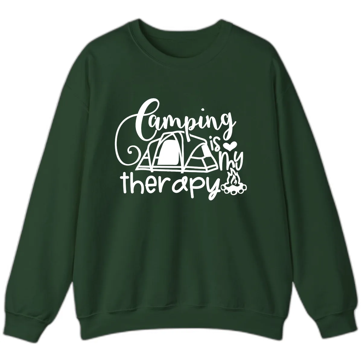 Camping Is Therapy Tent Campfire Sweatshirt in Forest Green