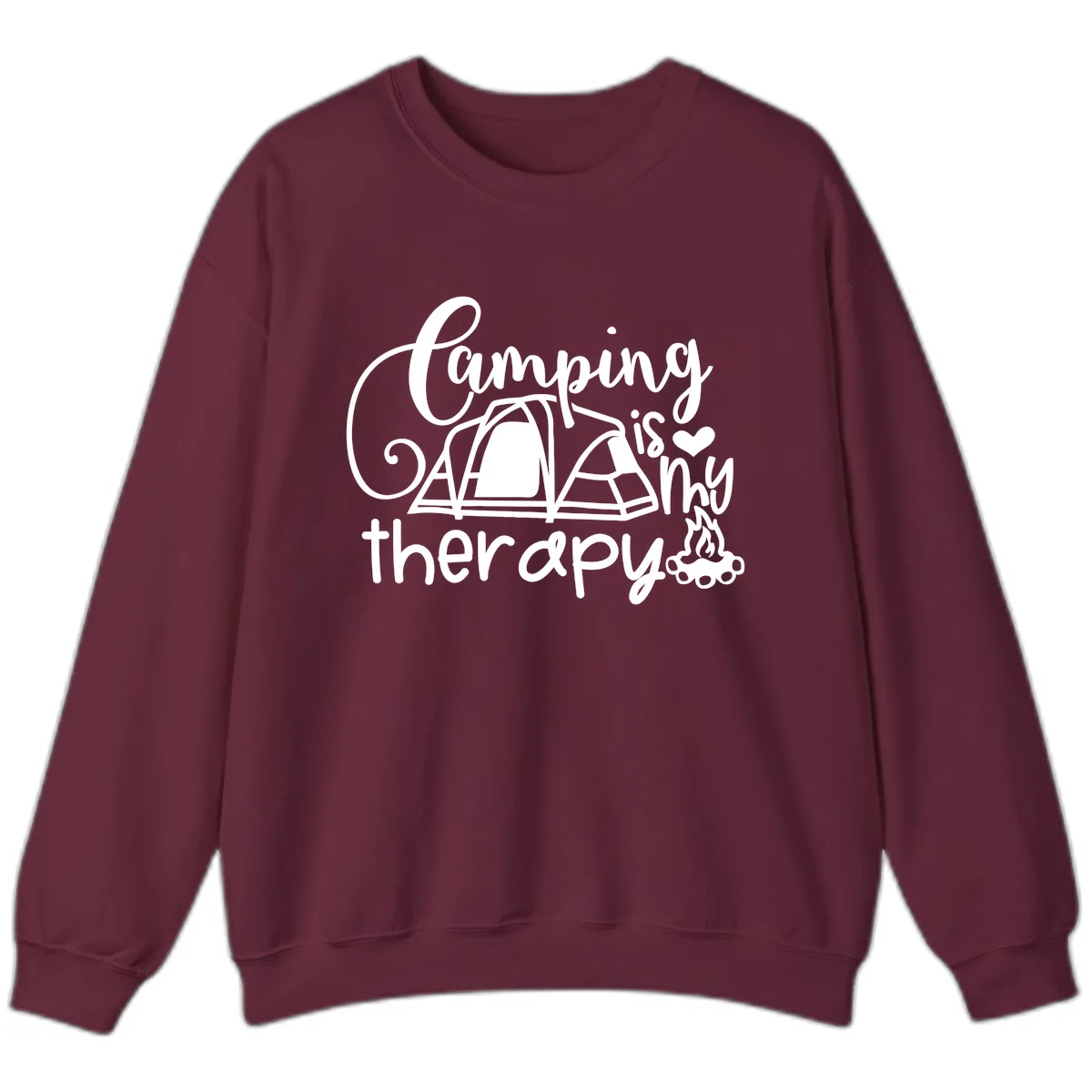 Camping Is Therapy Tent Campfire Sweatshirt in Maroon