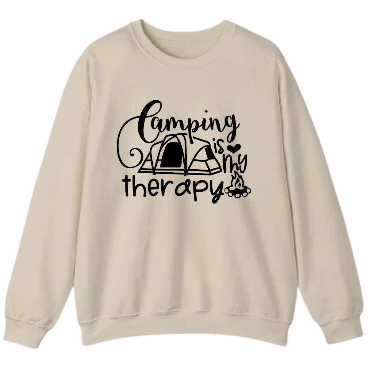 Camping Is Therapy Tent Campfire Sweatshirt in Sand