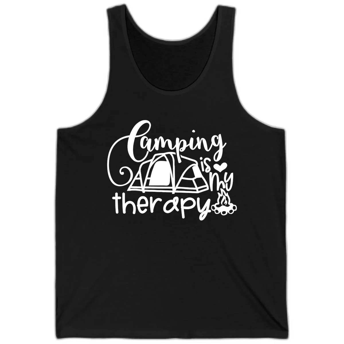 Camping Is Therapy Tent Campfire Tank in Black