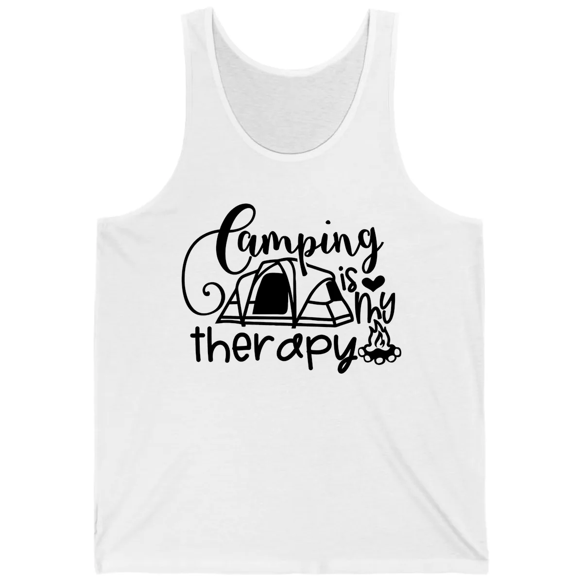 Camping Is Therapy Tent Campfire Tank in White