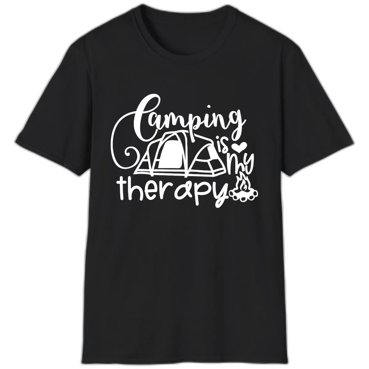 Camping Is Therapy Tent Campfire T-Shirt in Black