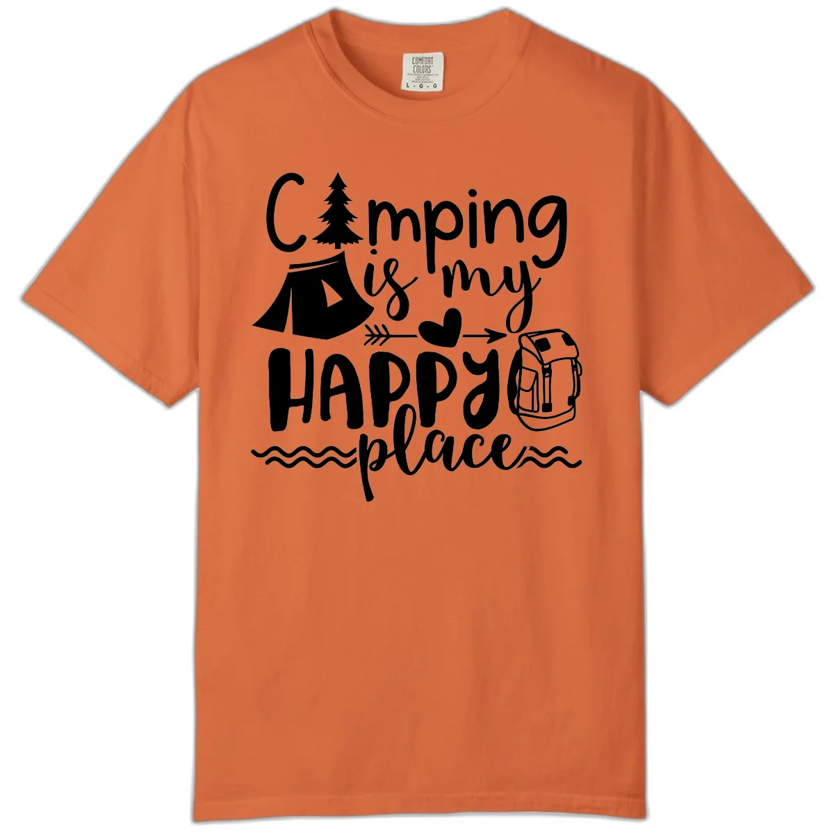 Camping Is My Happy Place Comfort Color in Burnt Orange