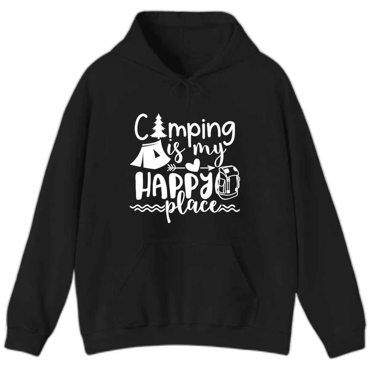 Camping Is My Happy Place Hoodie in Black