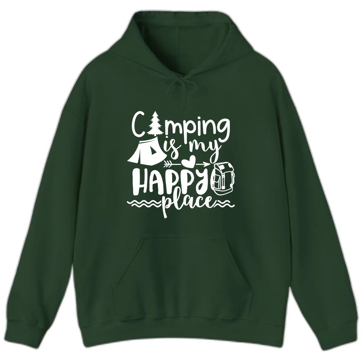 Camping Is My Happy Place Hoodie in Forest Green