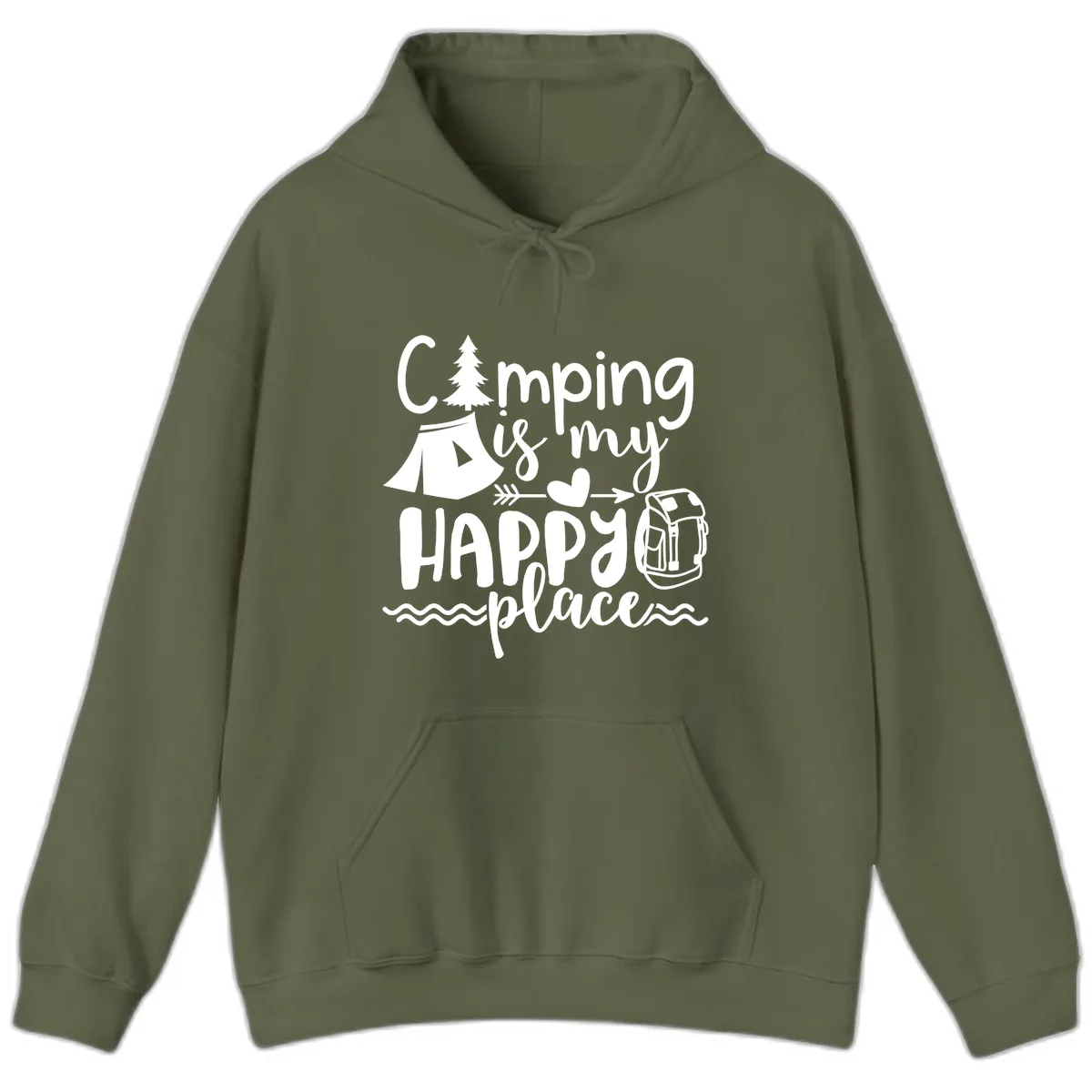 Camping Is My Happy Place Hoodie in Military Green