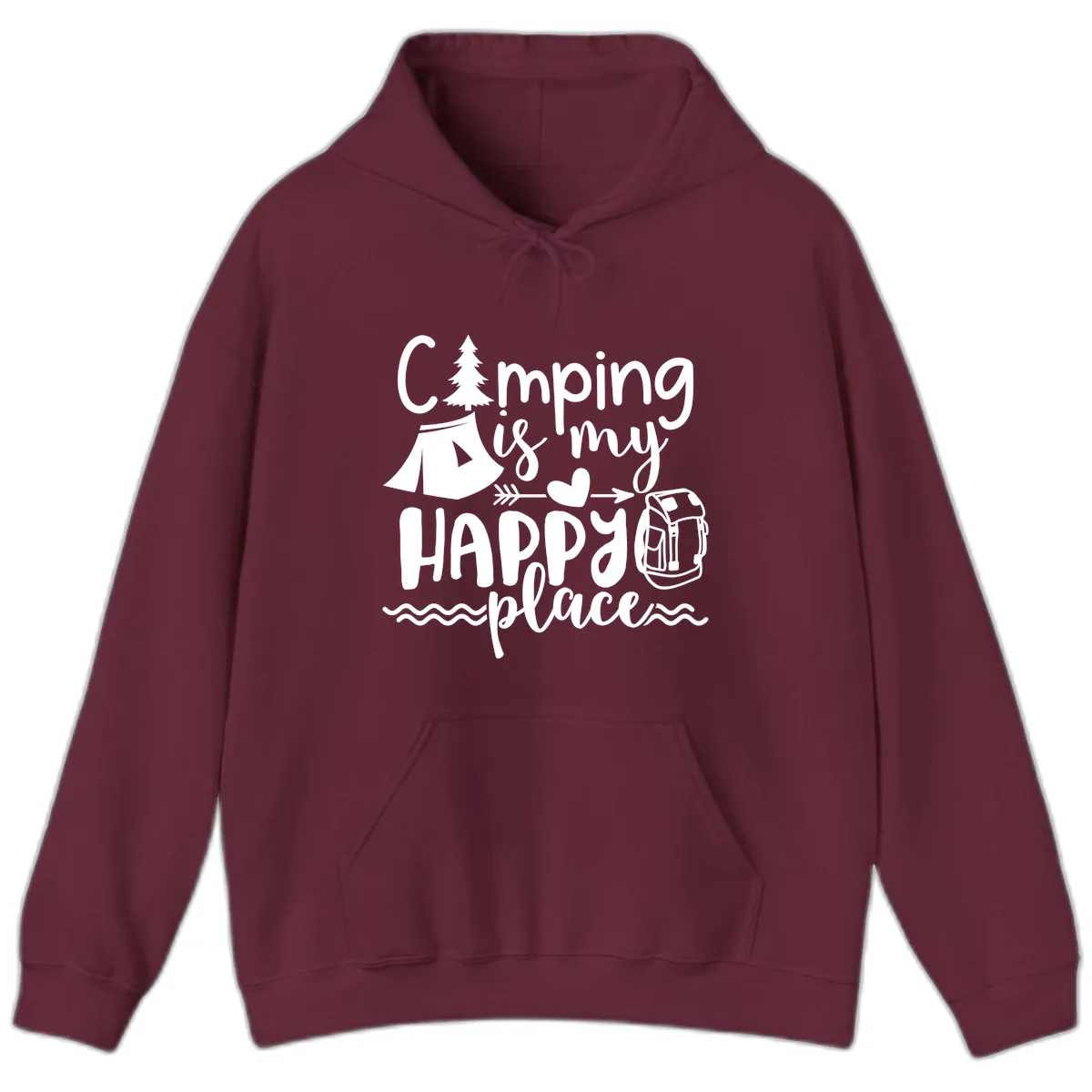 Camping Is My Happy Place Hoodie in Maroon