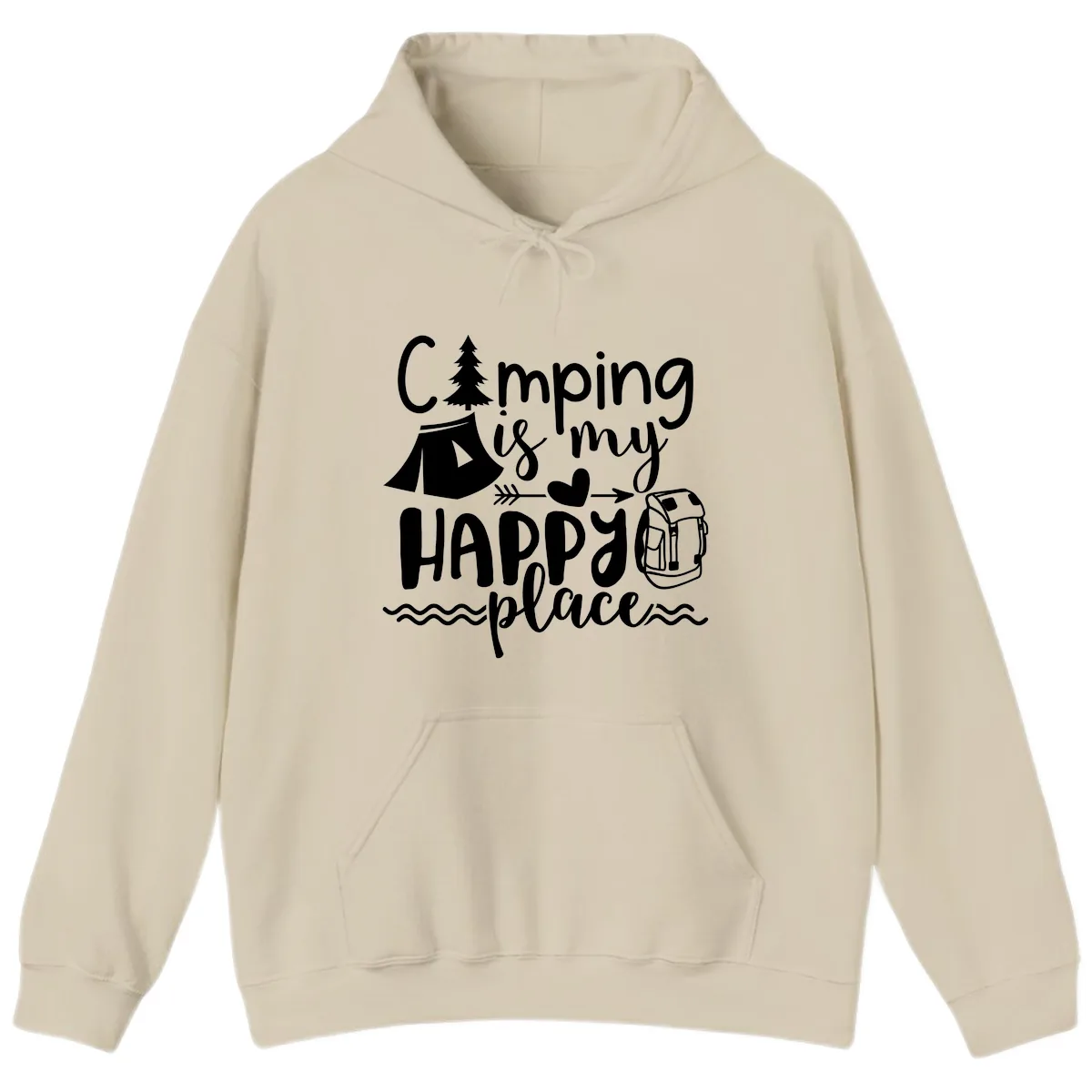 Camping Is My Happy Place Hoodie in Sand