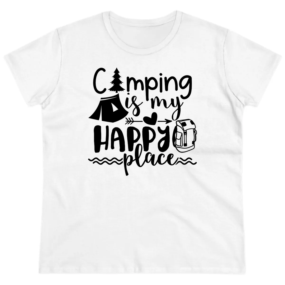 Camping Is My Happy Place Ladies Tee in White