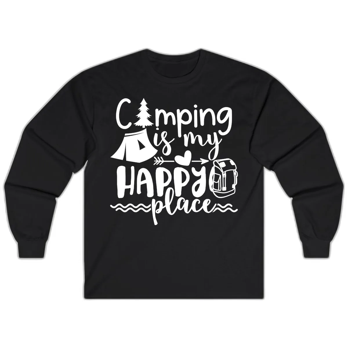 Camping Is My Happy Place Long Sleeve in Black