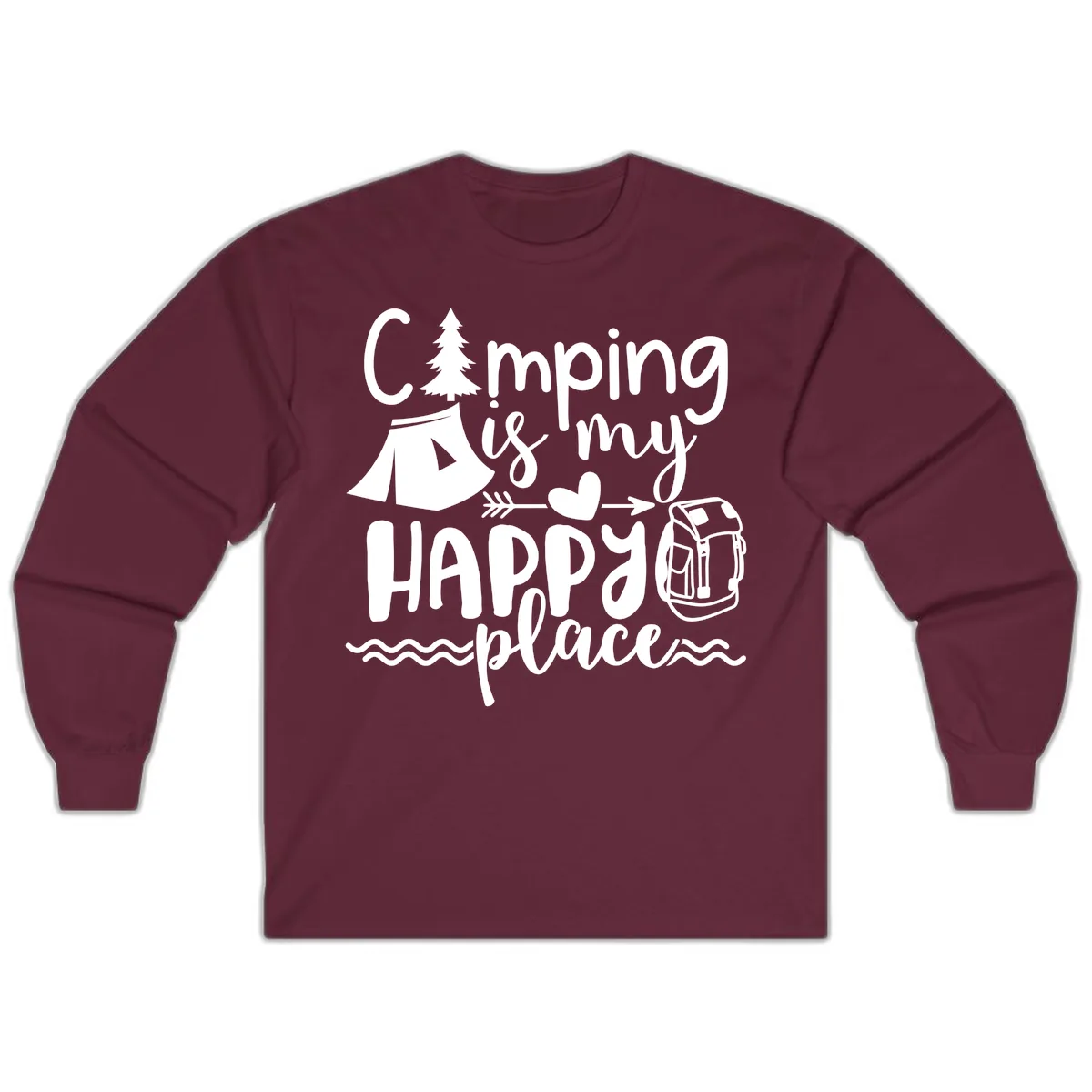 Camping Is My Happy Place Long Sleeve in Maroon