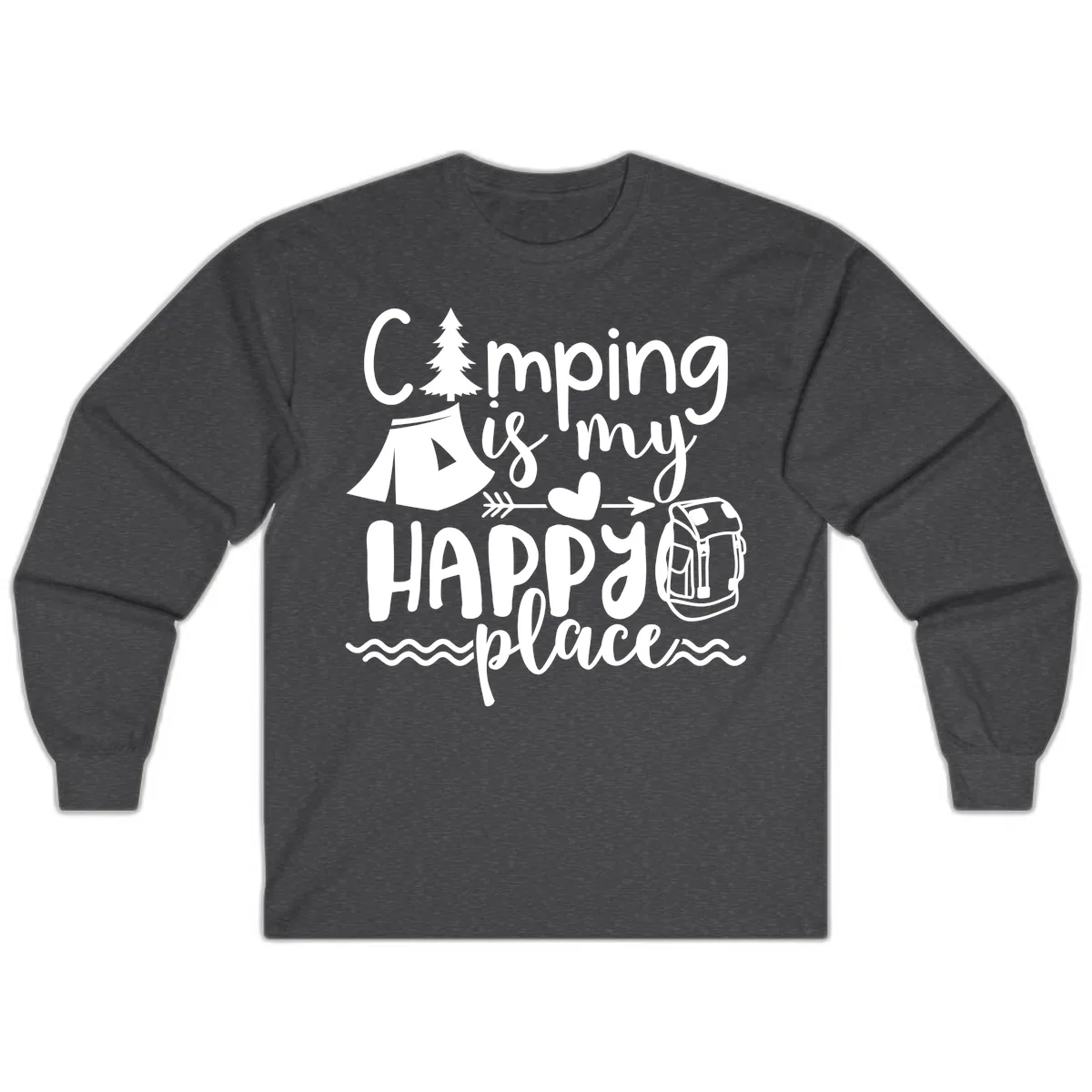 Camping Is My Happy Place Long Sleeve in Dark Heather