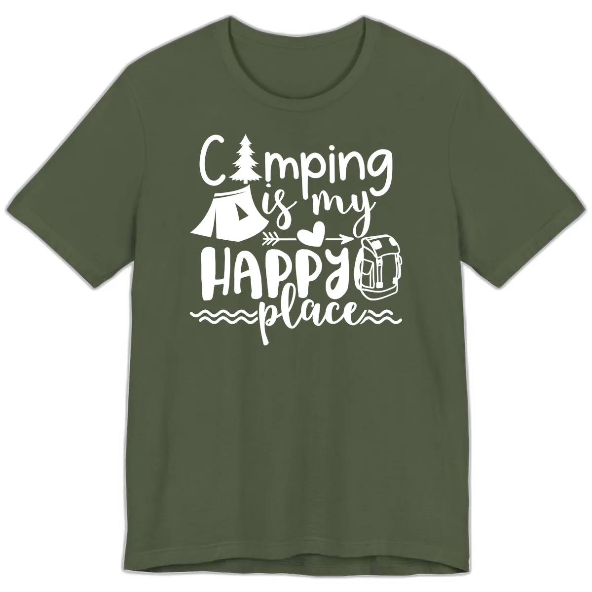 Camping Is My Happy Place Premium T-Shirt in Military Green