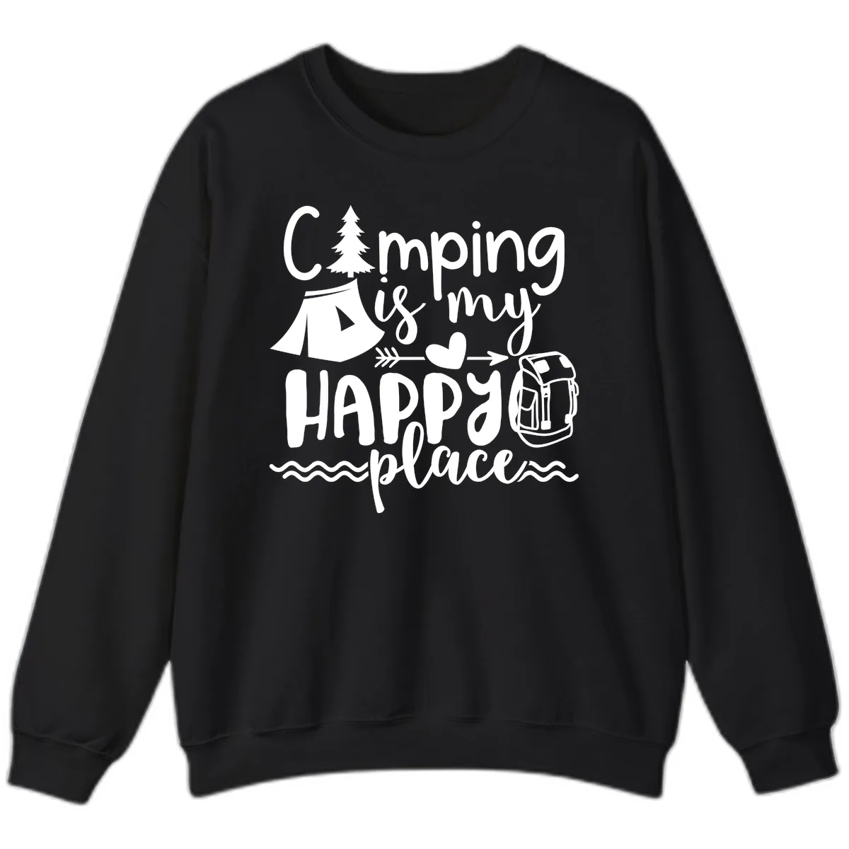 Camping Is My Happy Place Sweatshirt in Black