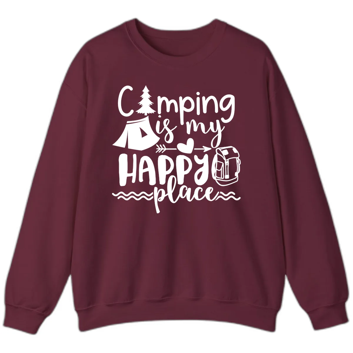 Camping Is My Happy Place Sweatshirt in Maroon