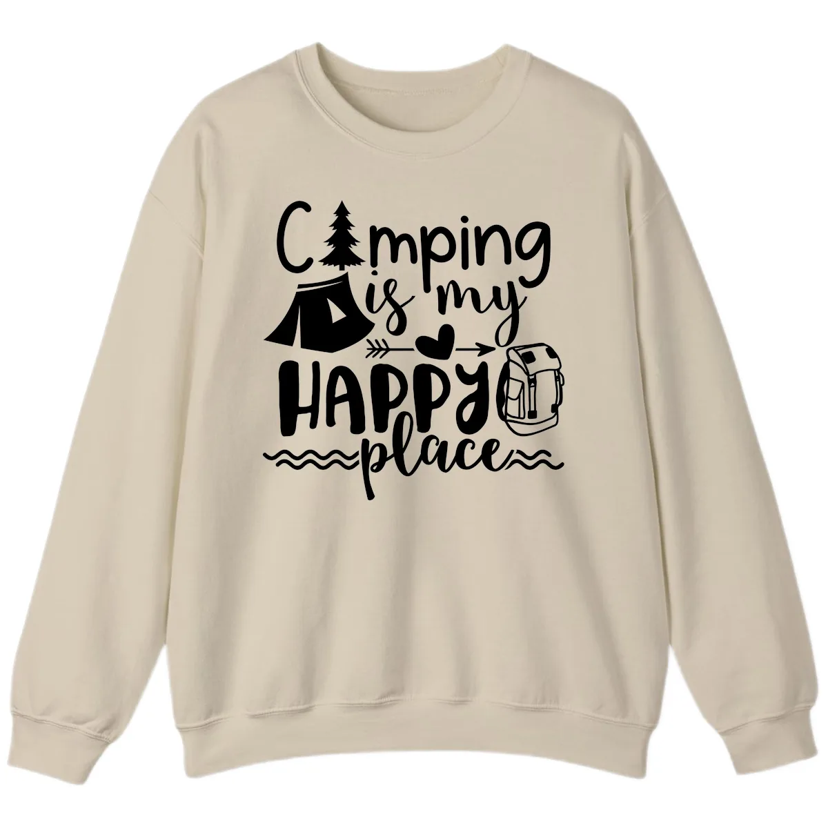 Camping Is My Happy Place Sweatshirt in Sand