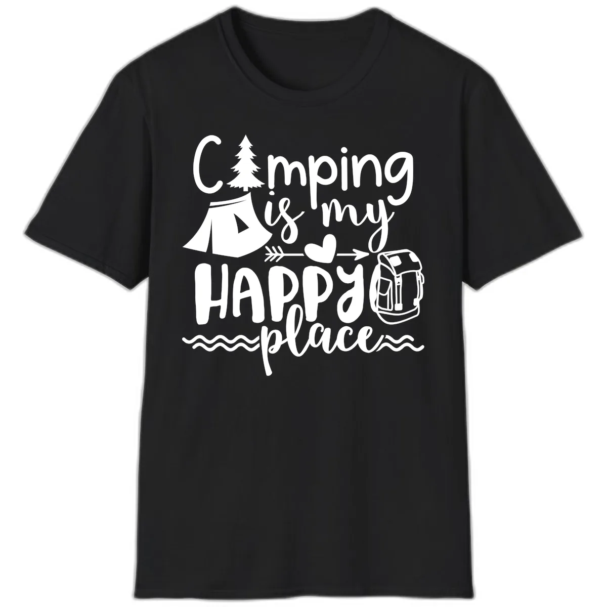 Camping Is My Happy Place T-Shirt in Black