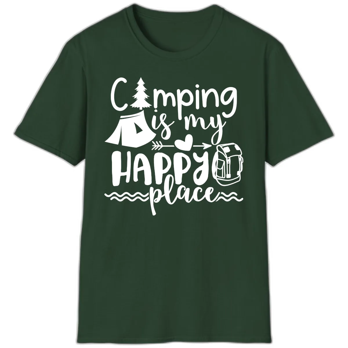 Camping Is My Happy Place T-Shirt in Forest Green