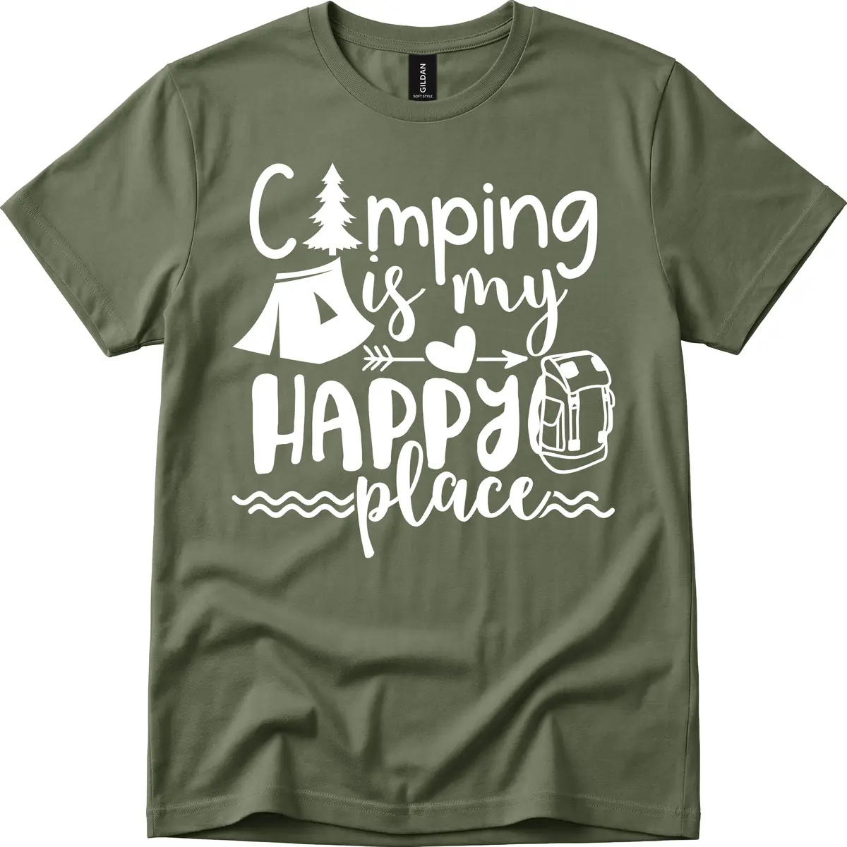 Camping Is My Happy Place T-Shirt in Military Green