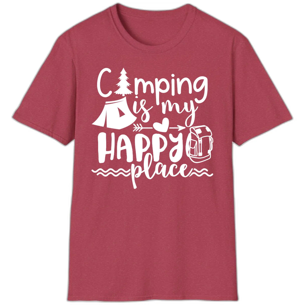 Camping Is My Happy Place T-Shirt in Heather Cardinal