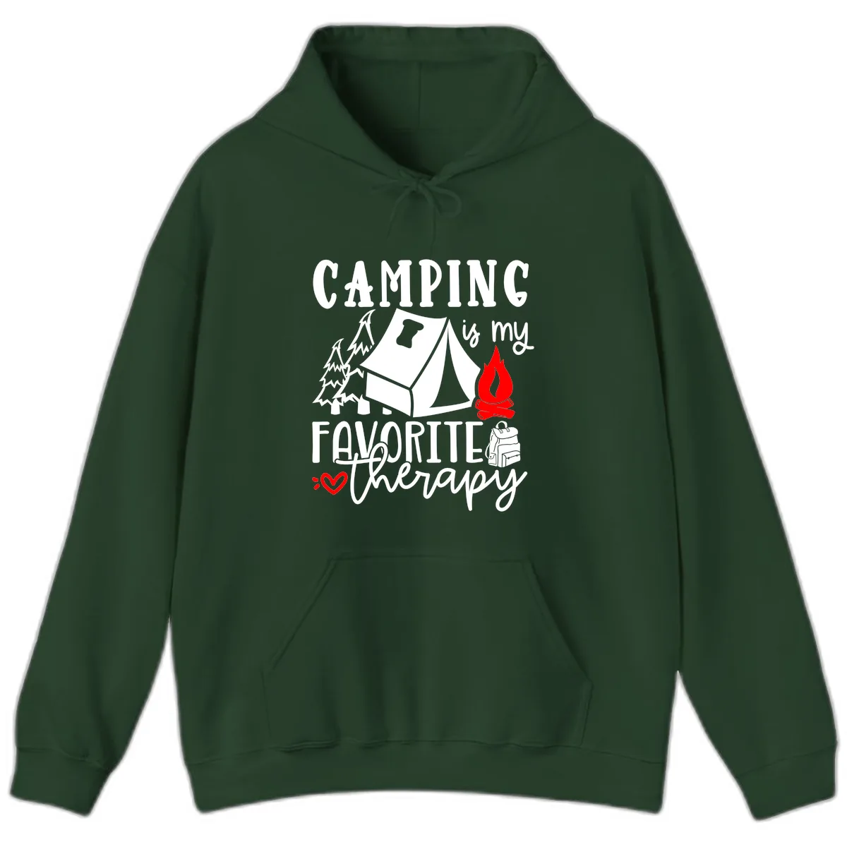 Camping Is My Favorite Therapy Hoodie in Forest Green