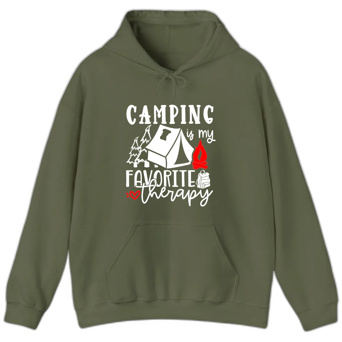 Camping Is My Favorite Therapy Hoodie in Military Green
