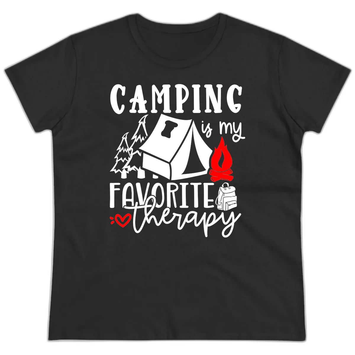 Camping Is My Favorite Therapy Ladies Tee in Black