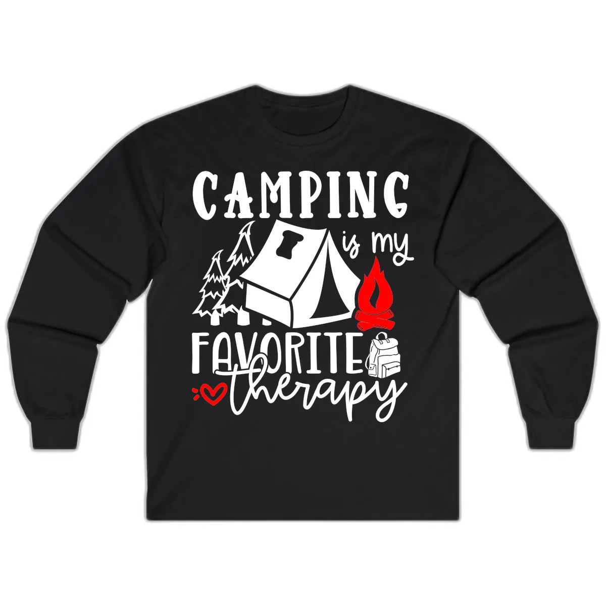 Camping Is My Favorite Therapy Long Sleeve in Black