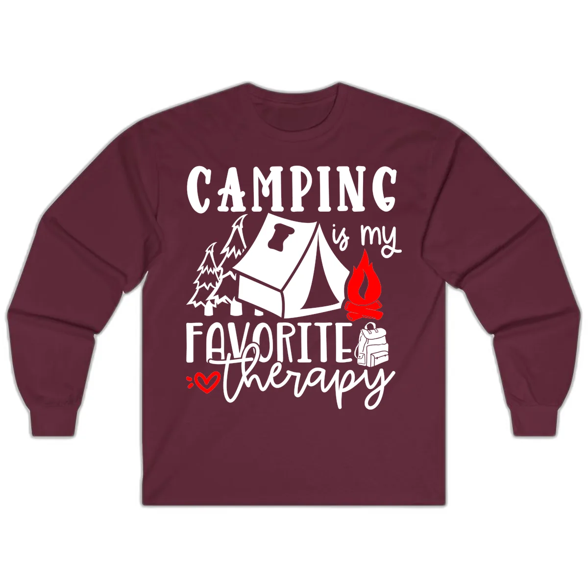 Camping Is My Favorite Therapy Long Sleeve in Maroon