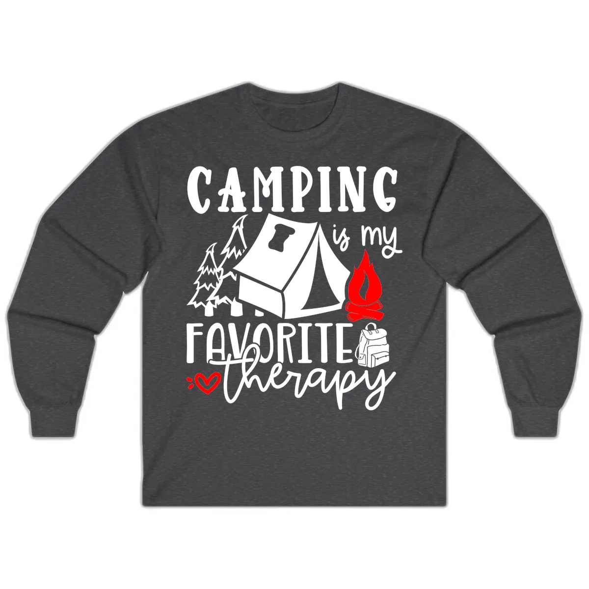 Camping Is My Favorite Therapy Long Sleeve in Dark Heather