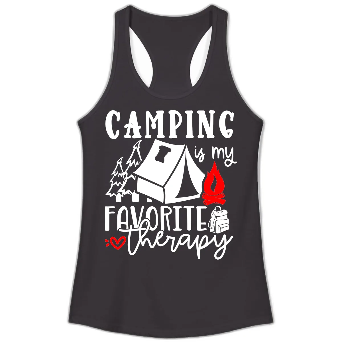 Camping Is My Favorite Therapy Ladies Tank in Black