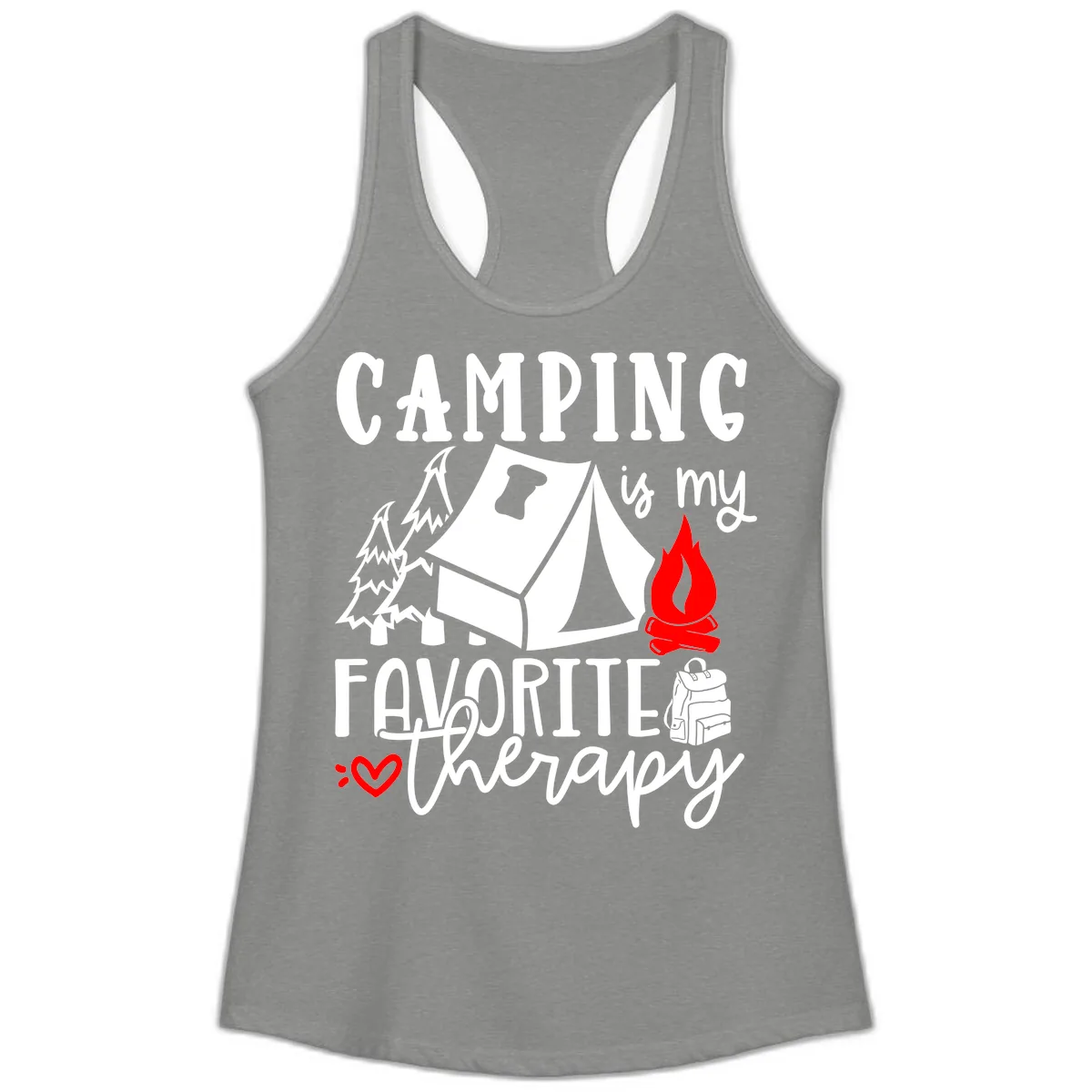Camping Is My Favorite Therapy Ladies Tank in Heather Grey