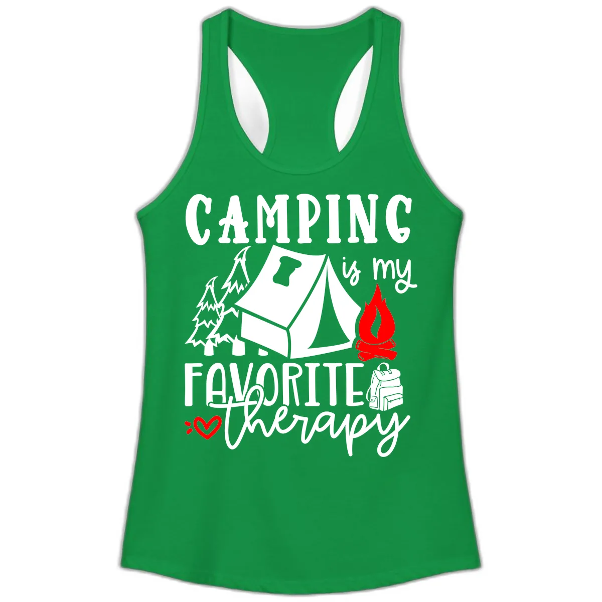 Camping Is My Favorite Therapy Ladies Tank in Solid Kelly Green
