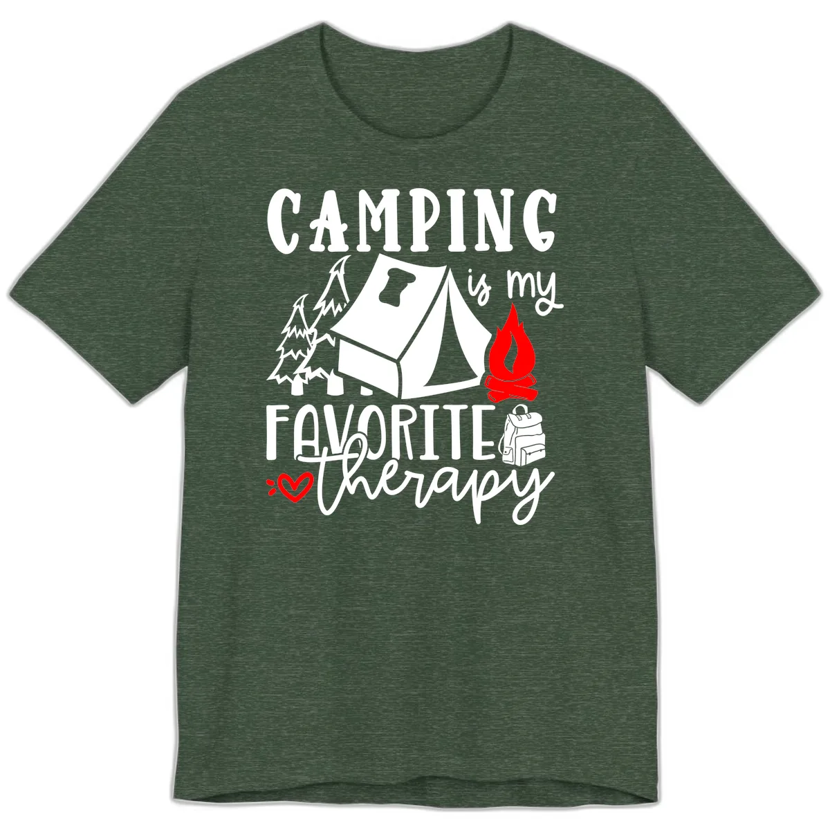Camping Is My Favorite Therapy Premium T-Shirt in Heather Forest