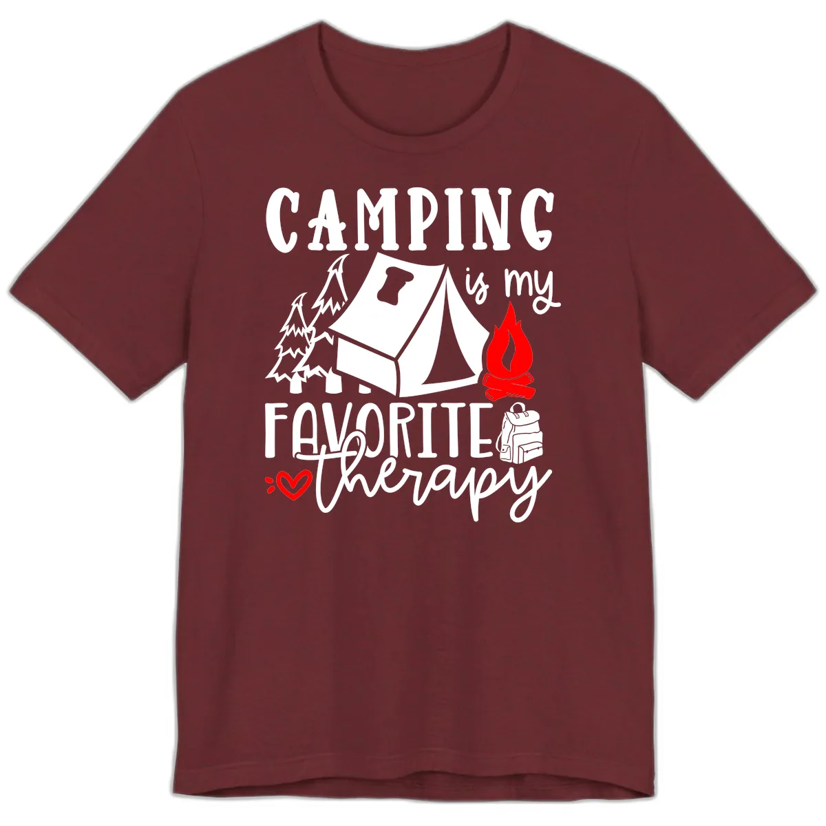 Camping Is My Favorite Therapy Premium T-Shirt in Heather Cardinal