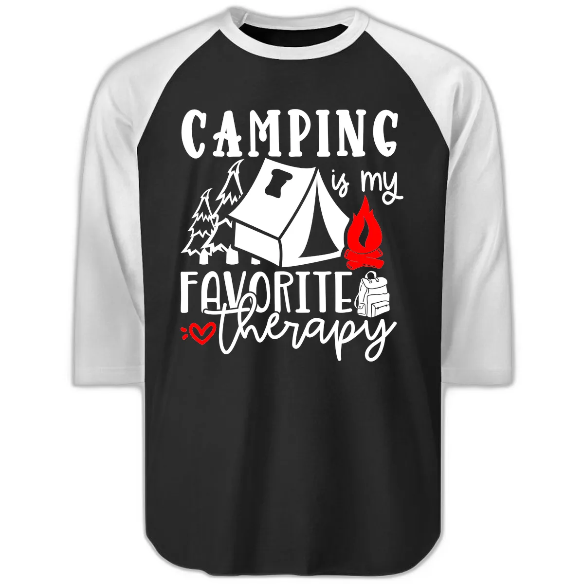 Camping Is My Favorite Therapy Raglan 3/4 in Black White